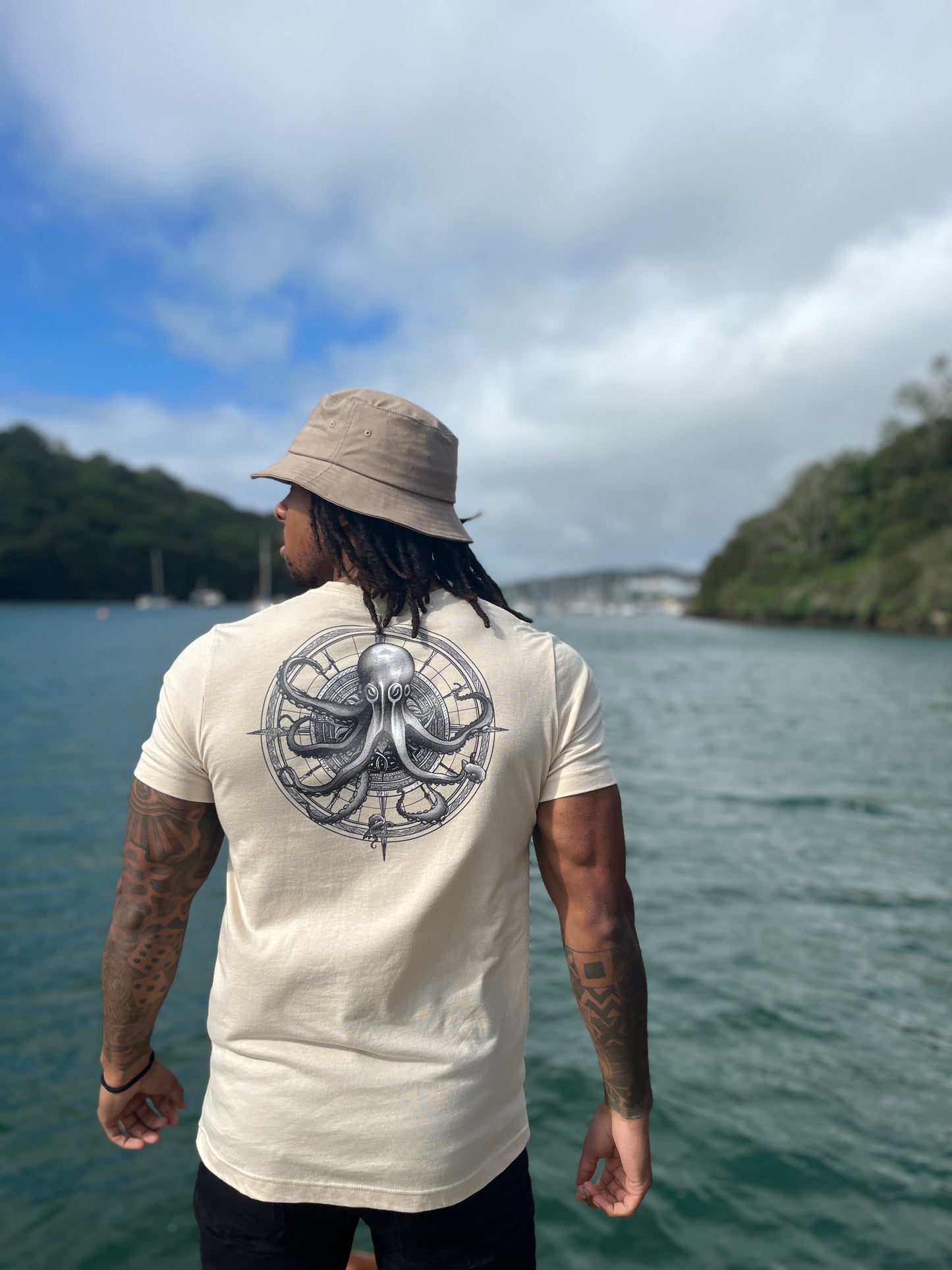 A Large Deep Mystique T - Shirt on a 6ft 86kg model.